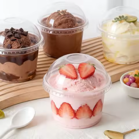 50PCS Disposable Clear Plastic Pudding Cups with Lids Tiramisu Dessert Cupsfor Baking Party Supplies