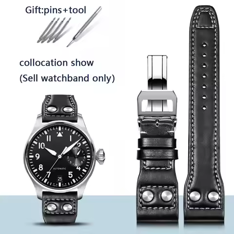 Genuine Leather Watchband for IWC Big Pilot Mark 18 Portuguese Schaffhausen Willow Nail Strap 20mm 2