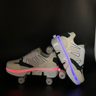 Fashion adult children's Heelys roller skates turned shoes children's double-row four-wheel skates s