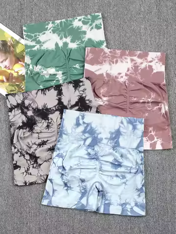Tie Dye Summer Shorts Woman Fitness Seamless High Waist Sport Shorts Running Outdoors Skinny Shorts 