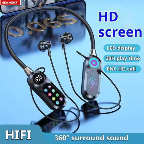 For Live Karaoke HD Screen Wireless Bluetooth 5.4 Headphones HiFi Sound Neckband Earphones Sports Ga