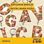 GANTUNGAN Acrylic Initial Keychain - Pizza | Cute Initial Souvenir Keychain