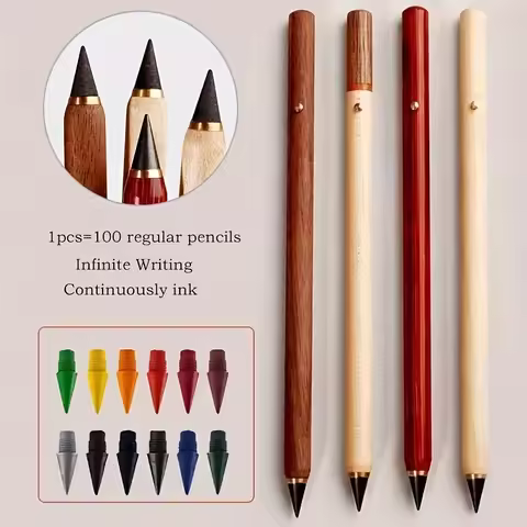 1pc penci+12color nib，Permanent Pencil Unlimited Writing Solid Wood Pencil HB Replacement Set Studen