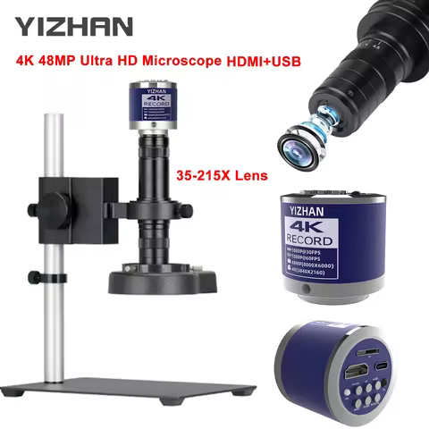 Yizhan Full 4K Microscope 48MP Ultra HD HDMI USB-C Digital Microscope Camera 130X 215X Zooms Video M