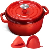 Enameled Cast Iron Dutch Oven Pot with Lid 23cm/25cm Dutch Oven Cast Iron Pot Enamel Dutch Oven with Lid 2.8L/3.8L Dutch Oven for Bread Baking Bread Dutch Oven with Silicone Mats Red