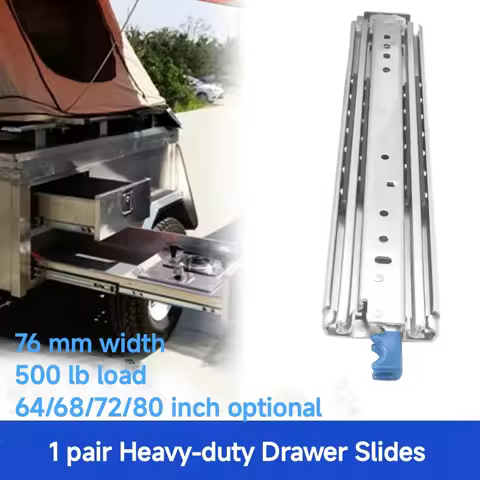 1 Pair Heavy-Duty Drawer Slides 64/68/72/80 inches 500 lb load 76mm width Suitable for industrial us