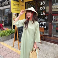 (Kèm khăn turban) Áo dài CẨN Y lụa trơn kèm quần satin HAVANA AD101