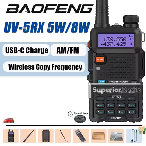 Baofeng UV-5RX Walkie Talkie 5W/8W USB-C Charger M-5R Wireless Copy Frequency High Capacity AM FM DT