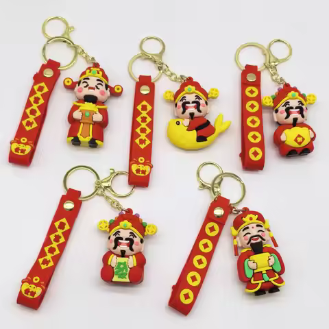 New Year God of Wealth Keychain PVC Cartoon God of Wealth Car New Chinese Style Bag Wholesale Kawaii