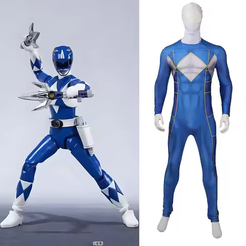 Kyoryu Sentai Zyuranger Cosplay Boys Triangle Dragon Company Blue Warrior Printed Spandex Outfits Ha