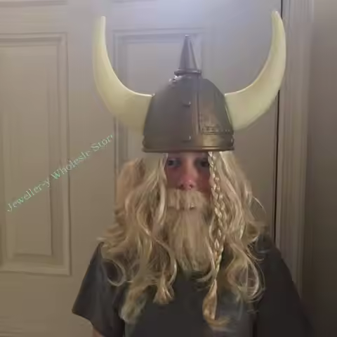 R7UF Plastic MedievalWarrior Helmet with Horn Roleplay Party Costume Knight Helmets