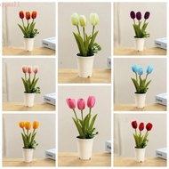 QQMALL Artificial Tulip Flower, Plastic Vivid Artificial Flowers Tulip Potted, Home Desktop Ornaments Silk Flowers 3/2Heads DIY Simulated Flowers Office