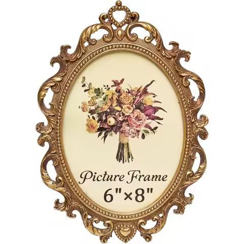 Vintage Oval Picture Frame 6x8 Inch, Antique Ornate Photo Frames with Glass Front, Scroll Design, Ta