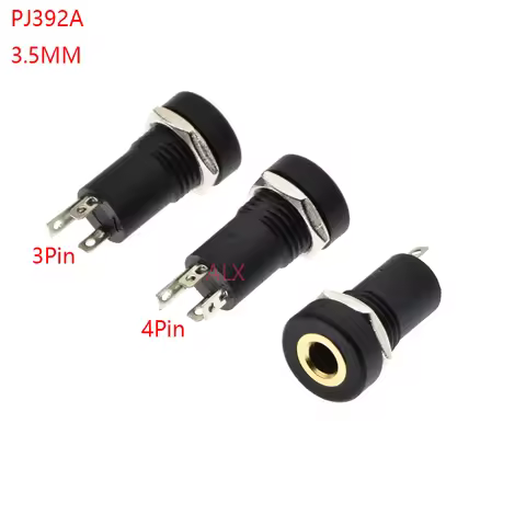5PCS PJ392A 3.5MM Audio Jack Socket 3/4 Pole Black Stereo Solder Panel Mount Gold With Nuts PJ-392A