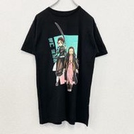 古著 DEMON SLAYER 鬼滅之刃 短袖動漫印花 T 卹 圓領 黑色 休閒設計 M 碼