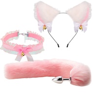 ryusptcna Handmade Cosplay Faux Fox Fur Cat Ear Headband Plugs Long Tail BDSM Toys Chocker Sets Fanc
