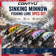 CONTYU Stream Minow Set - 5 Compact 35mm 2.8g Sinking Lures for Trout