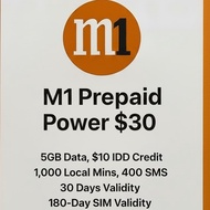 M1 Prepaid Power $30 – 5GB Data, $10 IDD Credit, 1,000 Local Mins, 400 SMS | 30 Days Validity | 180-