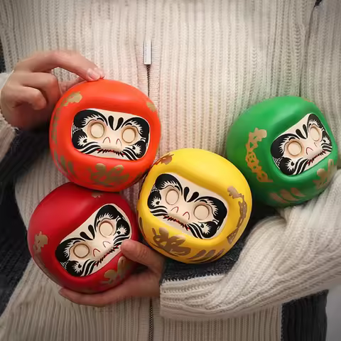 Japanese Ceramic Daruma Statue, Lucky Charm, Zen Ornament, Fengshui Figurine, Money Box, Home Tablet