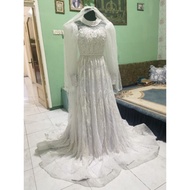 [ Ready Stock] Preloved Dress Gaun Pengantin Putih Hijab Mewah Anggun