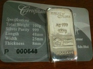 100 gram Public Gold Silver 999 Bar with Certificate