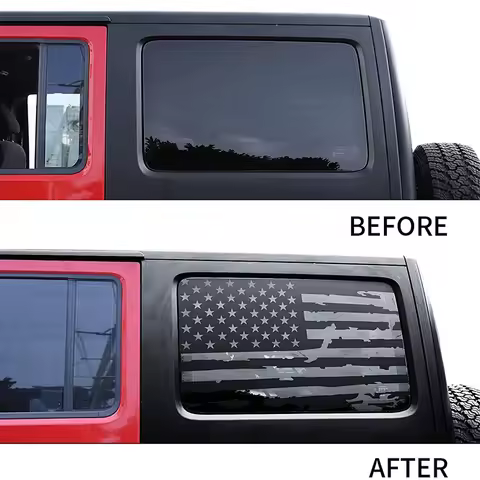 A80X-Hardtop Window USA Distressed Flag Decals American Flag Stickers For Jeep Wrangler 2011-2017 JK