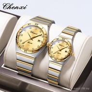 CHENXI Genuine CX-640 Jam Tangan Pasangan Bergaya dengan Hiasan Berlian, Kalender, dan Tahan Air