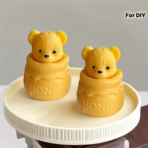 Cute Honey Jar Bear Silicone Mold Set, Candle Mold, Resin Casting Mold, Suitable for DIY Handmade Sc