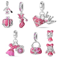 Silver Style Barbie Pink Series Charm Beads Girl Bag Shoes Charm Beads DIY Bracelet Necklace Jewelry