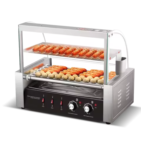 Commercial Stainless Steel Hot Dog Roller Grill Machine Dual Temperature Control Electric Sausage Gr