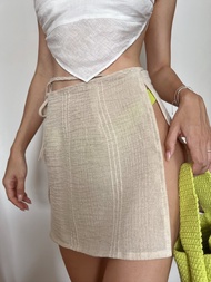 Wrap Skirt กระโปรงผูกผ้าลินินทอลาย