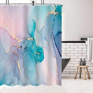 1pc Dreamy Marble Gilded Pattern Bathroom Curtain, Decoration Curtain With Plastic Hooks, Suitable F