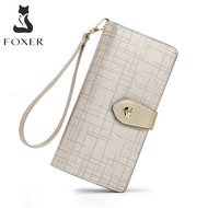 FOXER Women Leather Wallet Long Bifold Wallet Clutch Cellphone Bag with Wristlet Card Holder