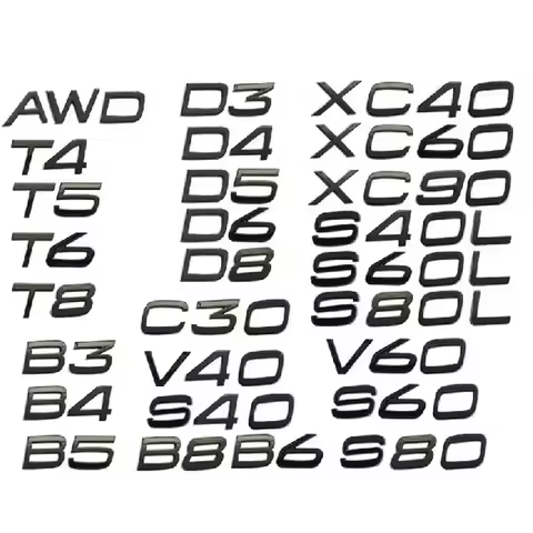 Glossy Black Emblem B5 B6 T3 T4 T5 T6 T8 V8 D3 D4 D5 D6 AWD Car Trunk Letters Emblem for VOLVO XC90 