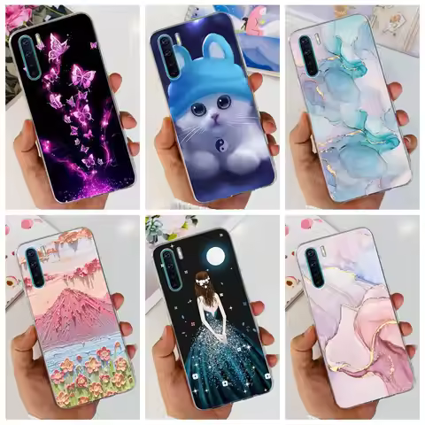 For OPPO A91 Case CPH2001 CPH2021 Fashion Marble Cartoon Slim Silicone Clear Soft Cover For OPPO F15