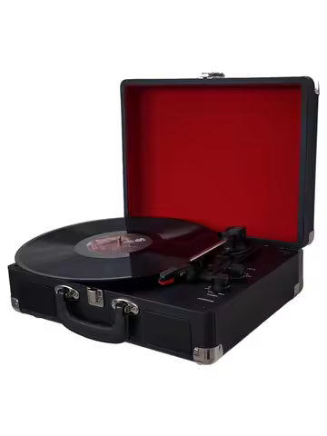 High Quality Black Portable LP Vinyl Player Vintage Turntable 3 Speeds Bluetooth Record Player with 