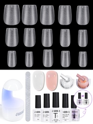 Aillsa Nail Extension Gel Kit with UV/LED Lamp, 240pcs Square Tips, Dehydrator, TOP Coat, Glue, File