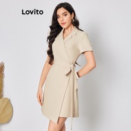 Lovito Elegant Plain Wrap Dress for Women LBL08116