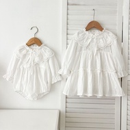 1-8 Years Old White Dress for Kids Girl Long Sleeve Embroidery Princess Dress Korean Style Twinning 