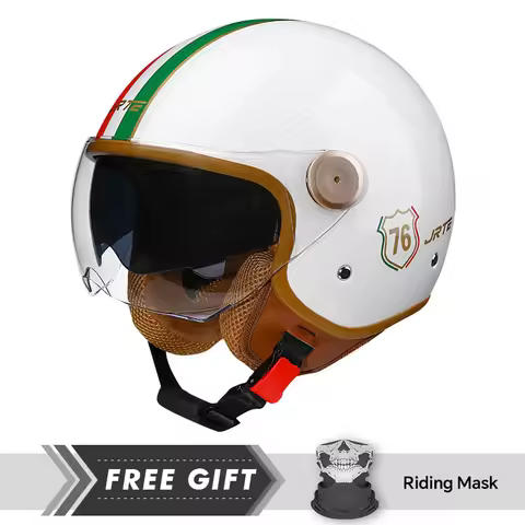 Retro TT&COCASCOS Motorcycle Helmet Daul Lens Open Face Double Visors Jet Helmet Electric Scooter Mo