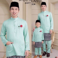 Baju Melayu SOFT GREEN | BAJU MELAYU HIJAU | BAJU MELAYU BABY MINT GREEN dewasa dan kanak kanak set sedondon ayah dan anak