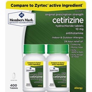 Member's Mark Cetirizine Hydrochloride 10mg Antihistamine 400 Tablets - Formerly Known as Simply Rig