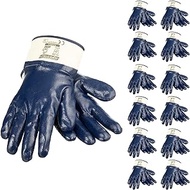 JORESTECH Safety Work Gloves Blue Nitrile Coating Heavy Duty Cotton Fabric Chemical Resistant Pack of 12 GD-05 (Size 8-M)