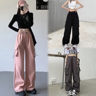 Instock Women Fashion Y2K Retro Cargo Pants Loose Hip-Hop Wide Leg Pants Slim Long Pants Big Pockets