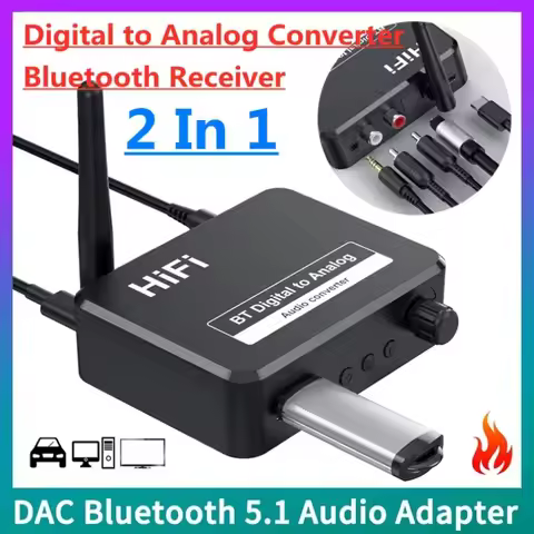 2 in1 Wireless Adadper DAC Bluetooth 5.1 Audio Receiver Digital to Analog Converter 3.5mm AUX RCA L/