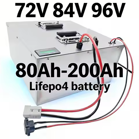 Rechargeable LiFePO4 Battery Pack 72V 84V 96V 80Ah-200Ah Deep Cycle with BMS for 7000W EV RV AGV Lit