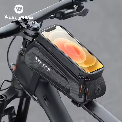 WEST BIKING 7.0 Inch Bike Phone Touch Screen Bag Bicycle Reflective Top Tube Bag EVA Hard Shell Wate