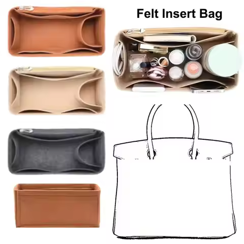 Simple Felt Handbag Insert Bag Bag Support Portable Purse Liner Multi-Pocket Travel Internal Bag for