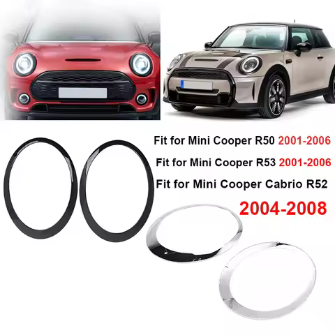 2Pcs/set Car Headlight Frame Chrome/Black Pair Headlight Trim Ring Replacement Fit for BMW Mini Coop