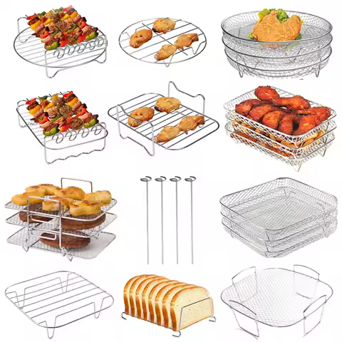 8 inch Air Fryer Racks, Air Fryer Universal Accessories, Baking Rack,Round Stackable Grill, Fit All 